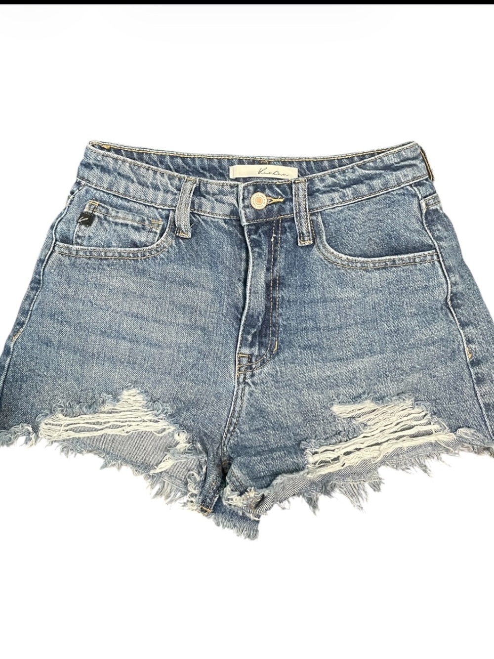 KanCan Distressed Raw Hem Denim Shorts - Light Blue